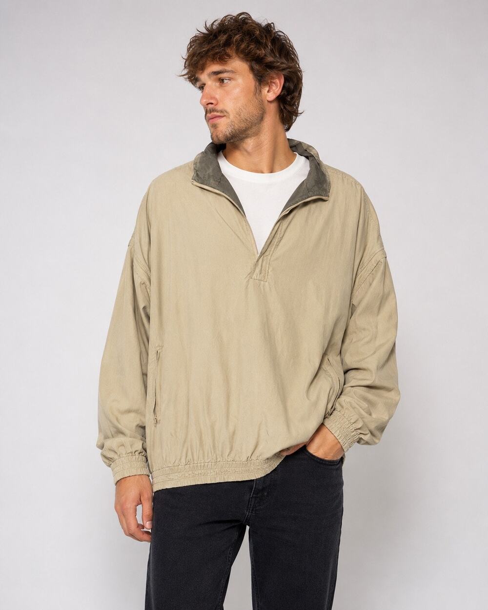 Bobby Chan Men’s XL 100% Silk Convertible Golf Jacket Vest Tan Zip Off Sleeves